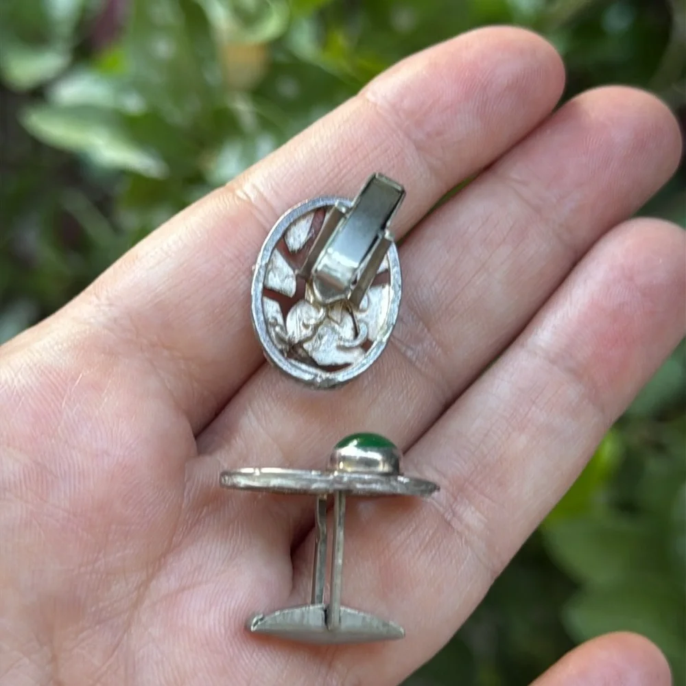 Vintage Silver and Jade Cufflinks - Picture 9 of 17